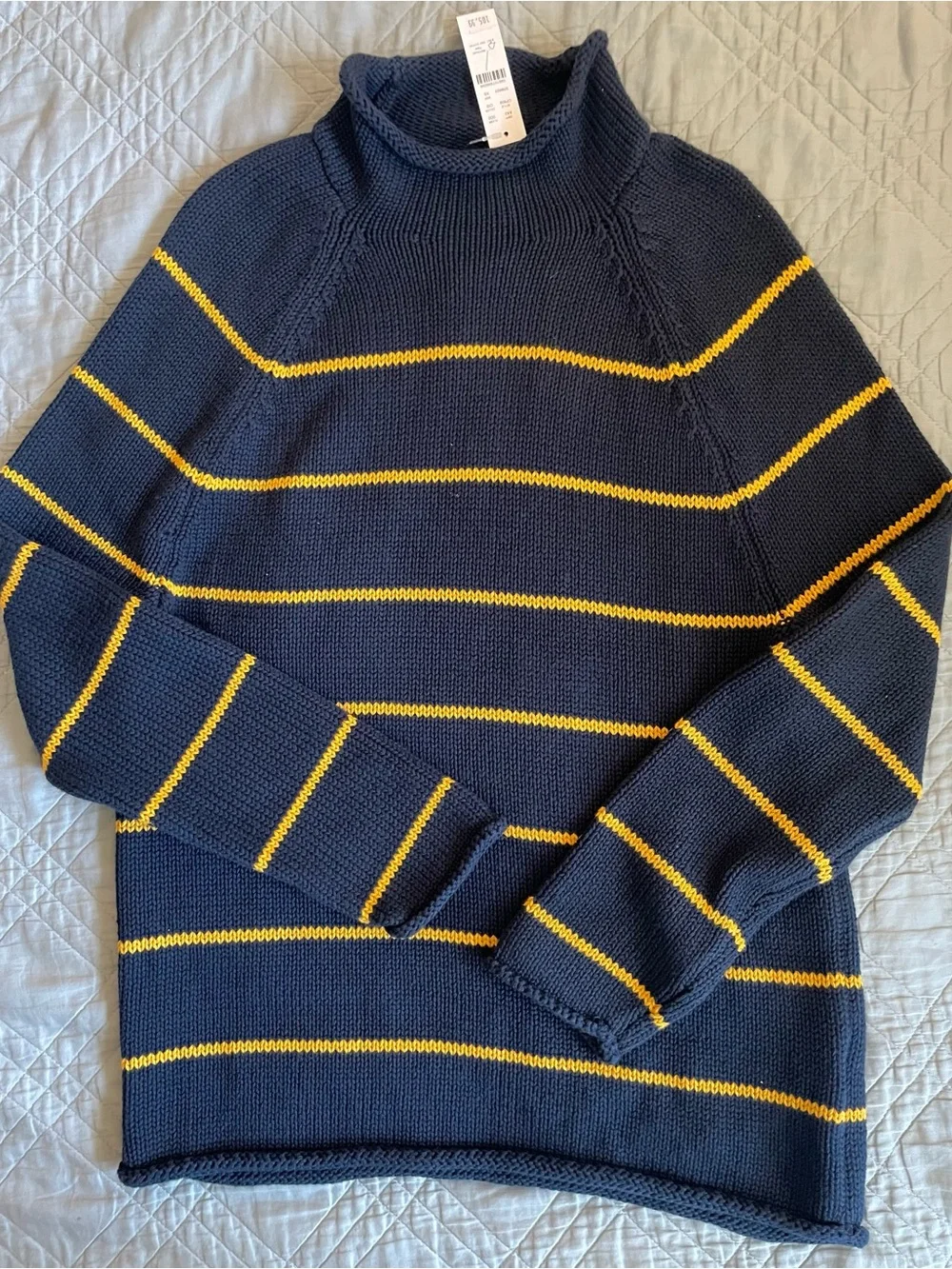 J. CREW 1988 RollneckT™ sweater in Navy Yellow Stripe Size XS NWT $118 CP609